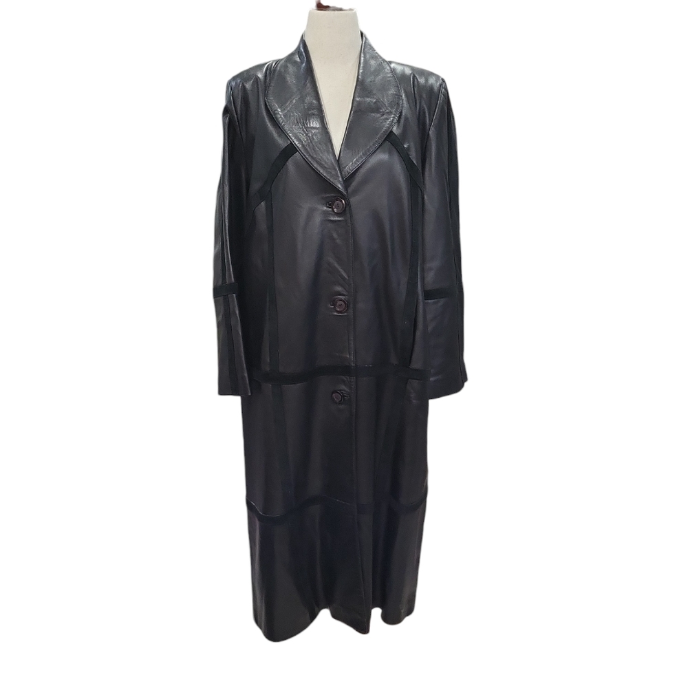 EUC Vintage Leather Vincitore women's long maxi loosefit coat, 40 black
